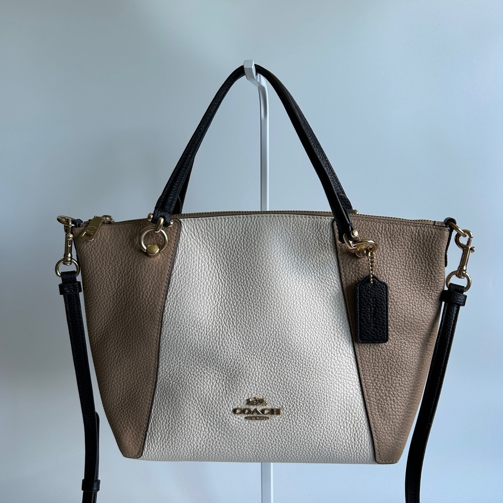Coach Kacey Satchel‎ Chalk Multi Pebbled Leather Bag Excellent